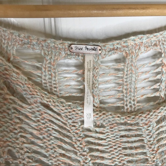 Free People Pink & Blue Open Knit Cropped Sweater - Picture 7 of 8